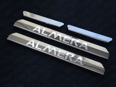 Nissan Almera (12–) Накладки на пороги (лист зеркальный надпись Almera)
